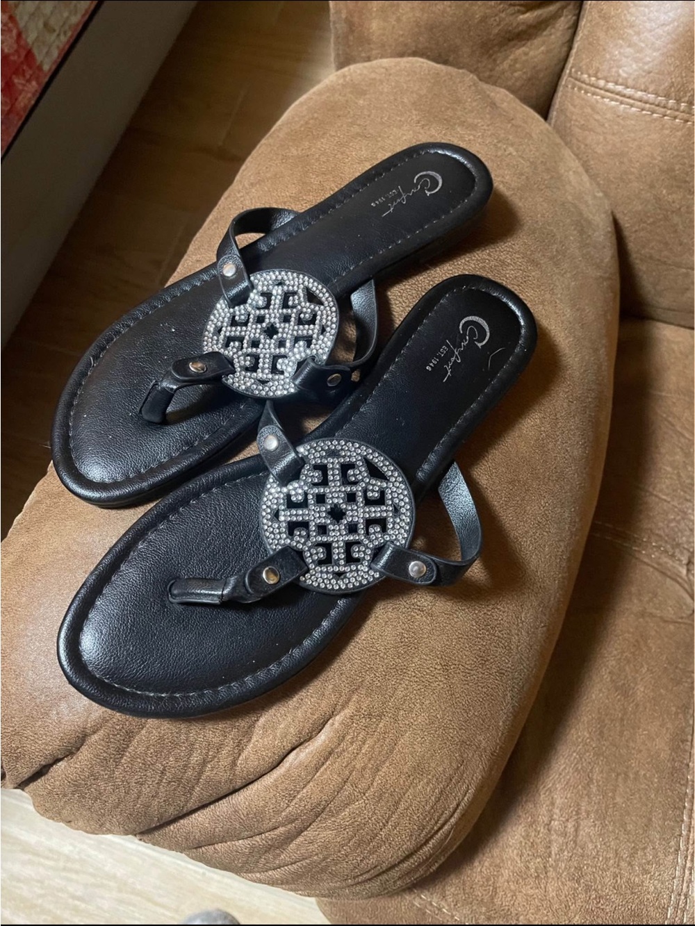 Black Women's Embellished Thong Sandals - Brand: Unbranded
